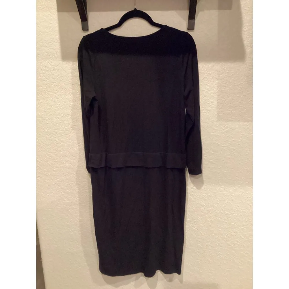 Eileen Fisher Overlay Long Sleeve Knee length sheath Dress Black 3/4 Sleeves S - Image 4