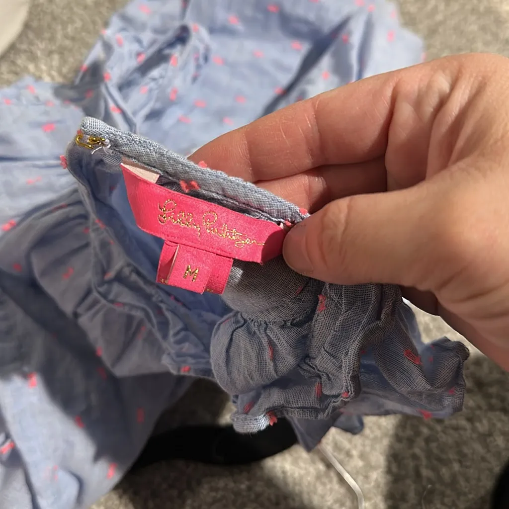 Lilly Pulitzer Kristin Top Bluebell‎ Chambray Neon Pink Clip size M - Image 2