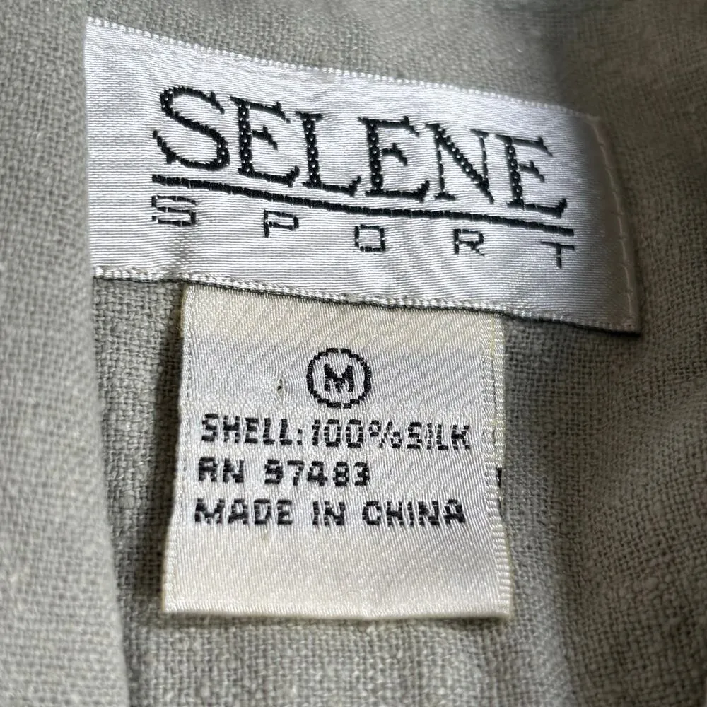 Vintage 90s Shirt Light Sage Silk Sleeveless Button Down Top Medium Minimalist Green - Image 8