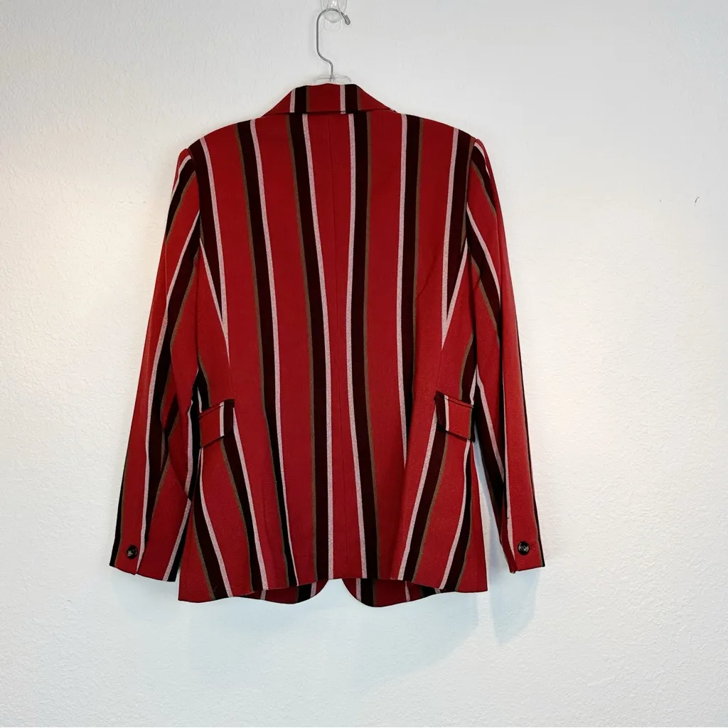Mural Textured Trend Red Striped Single Button Stylish Blazer Medium - Image 10
