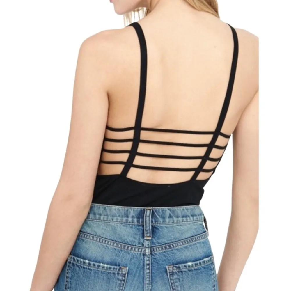 Express One Eleven Caged Back Black Strappy Bodysuit - Image 2