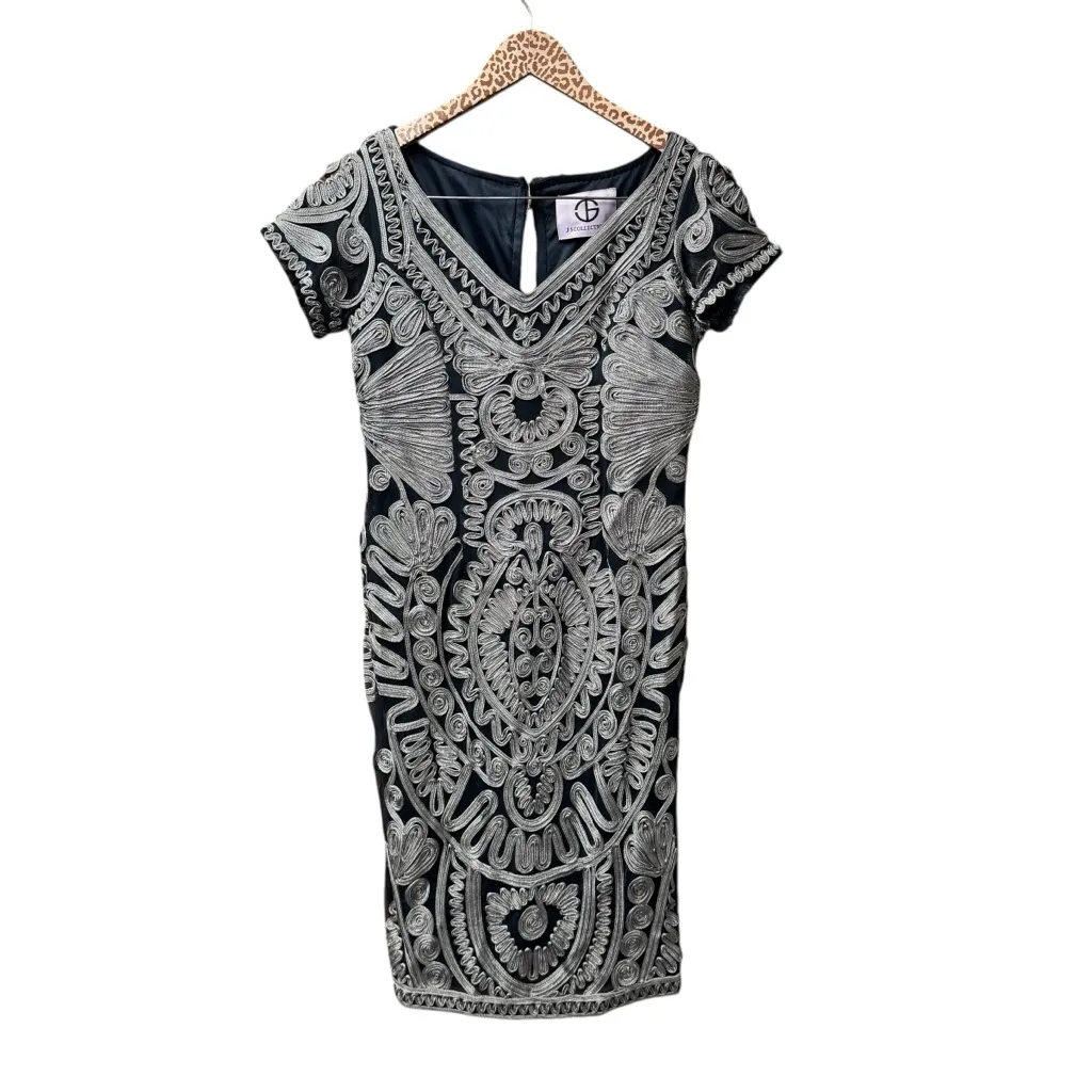 JS Collections Embroidered Mesh Short Sleeve Cocktail Dress Blue Gray 6 - Image 3