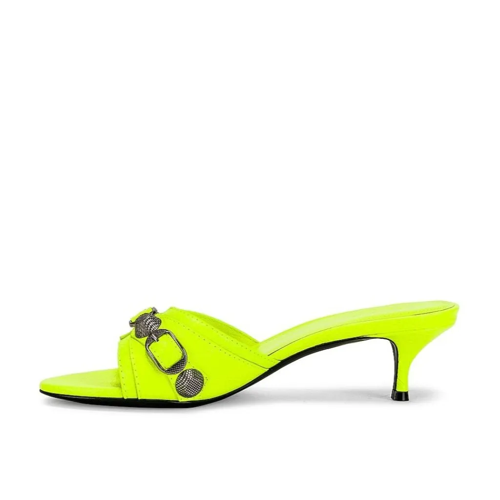 BALENCIAGA Cagole Mules in Fluo Yellow & Palladium 37 with box Womens Heels - Image 5
