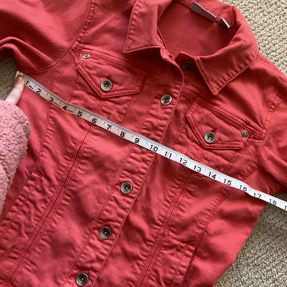 Chico’s Platinum Utility Jacket Button Down Size 0 Orange Salmon Cotton VEUC - Image 6