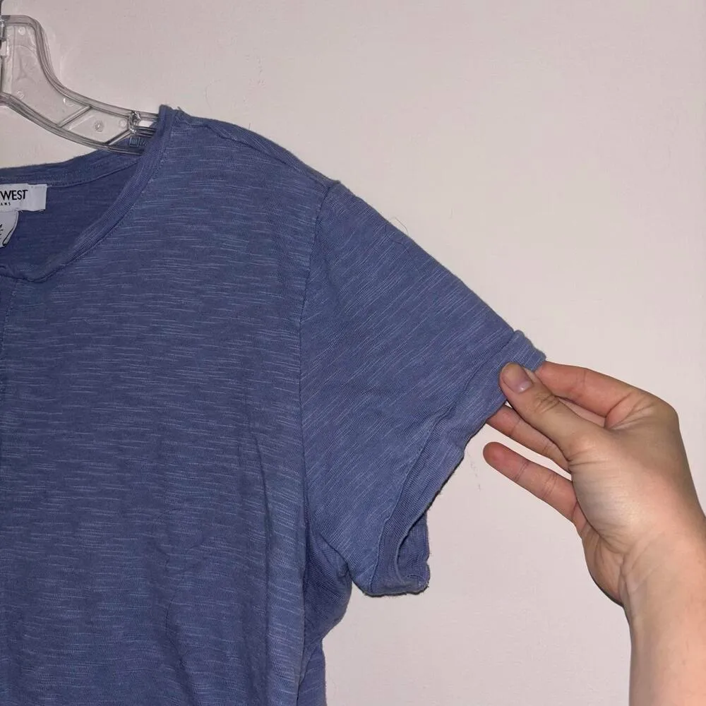 Nine West 100% Cotton Blue Short Sleeve Relaxed Fit Blouse Top Work Casual - Image 4