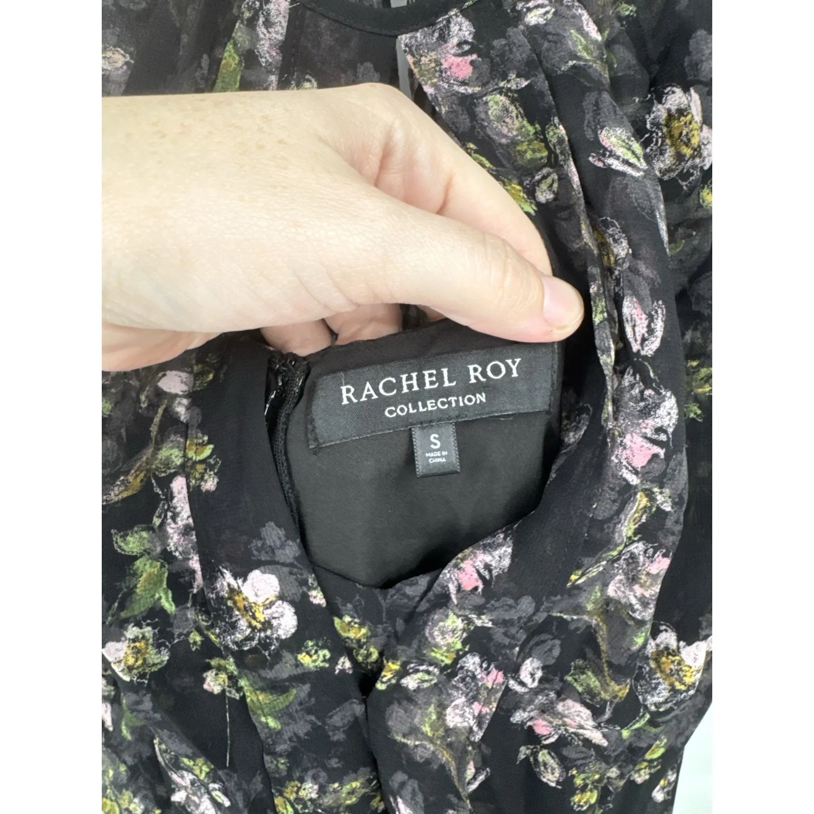 Rachel Roy Collection Black Combo Floral Midi Dress Women Small Dark Romance - Image 4