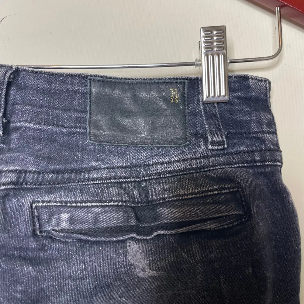 R13 Black Marble Moto Skinny Jeans With Zipper Size 26 - Image 4