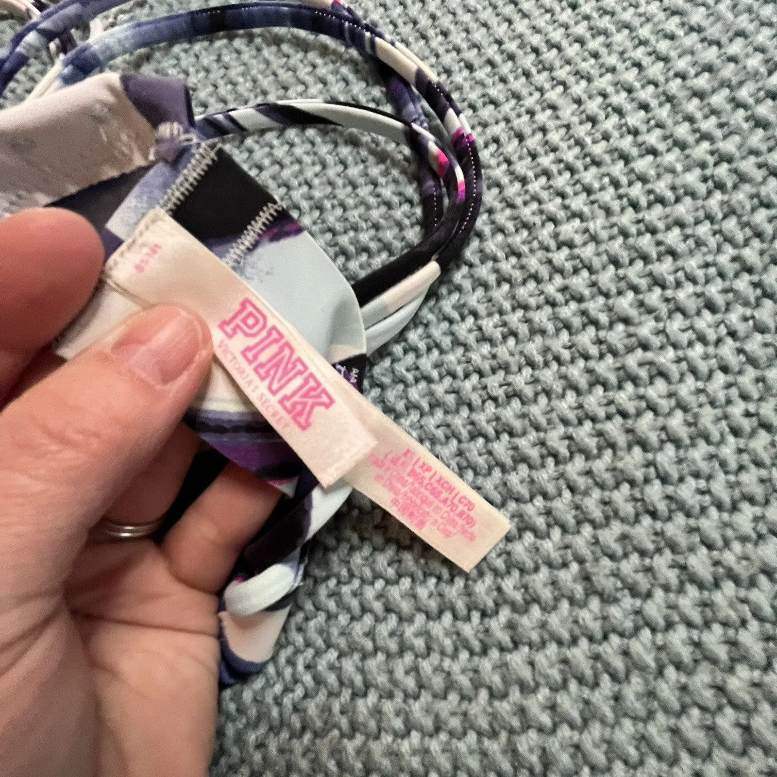 VS PINK Victoria’s Secret Blue Marbled Bikini Cross Top Size XS EUC - Image 5