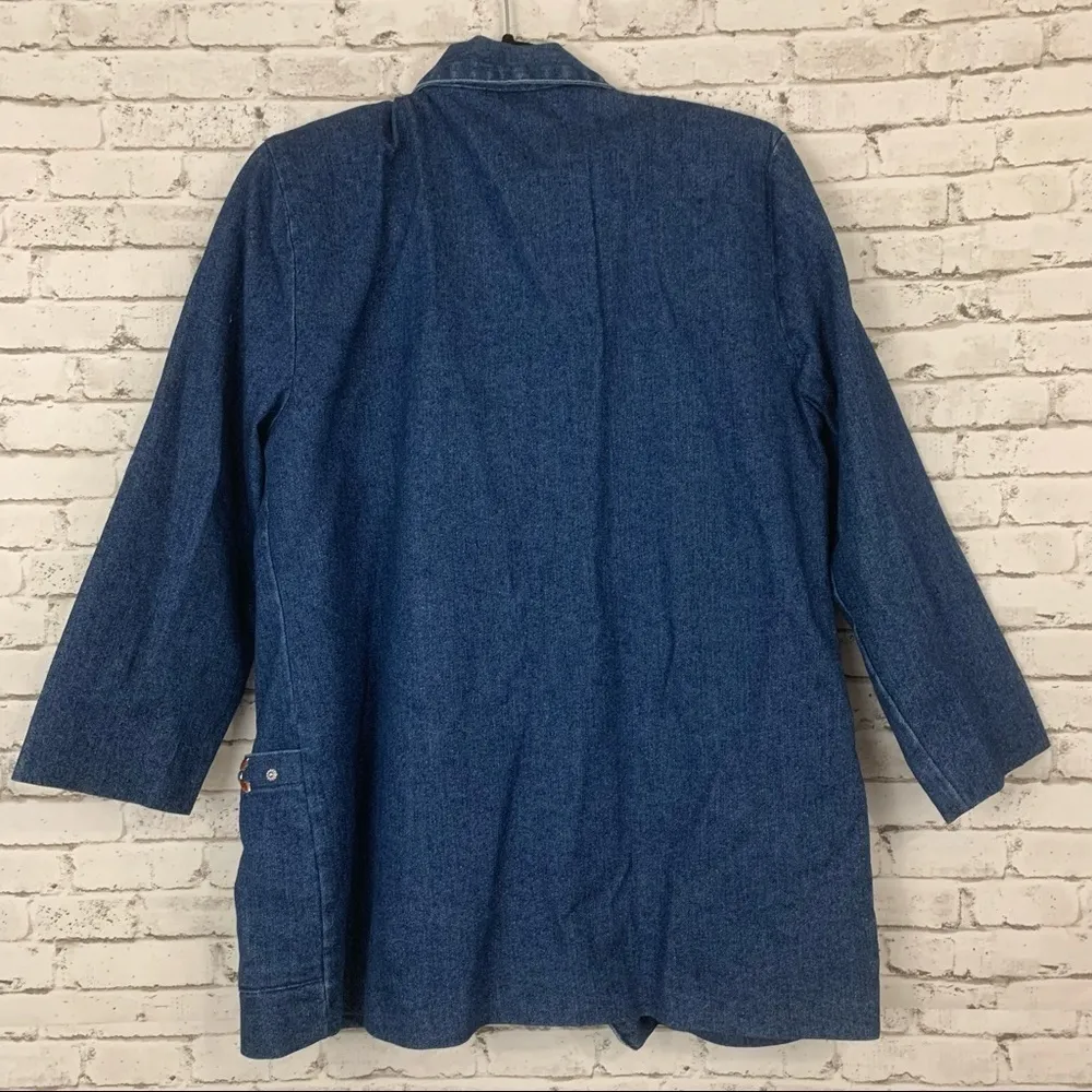 VINTAGE 80s Western Crackle Stone Embellished Denim Blazer Jacket Size 10 Blue - Image 12
