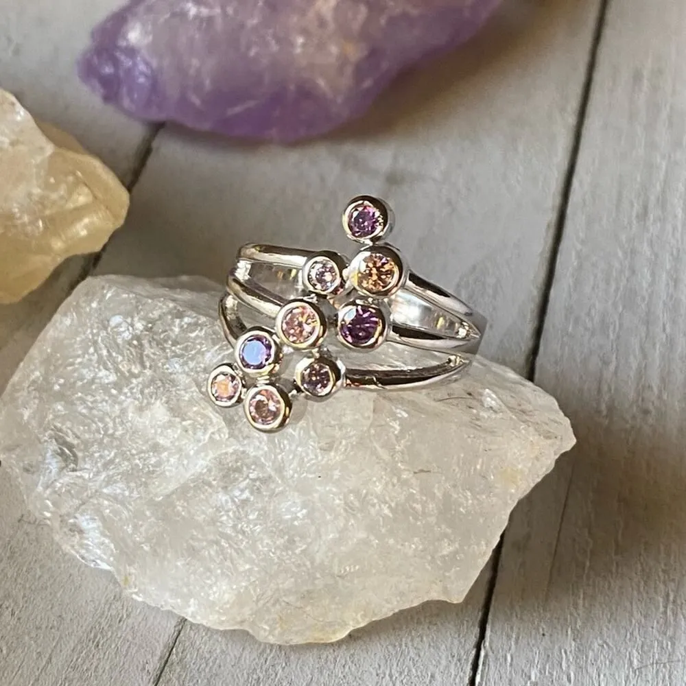 AAA Cubic Zirconia Multi Color Cocktail Ring Size 10 Silver - Image 6