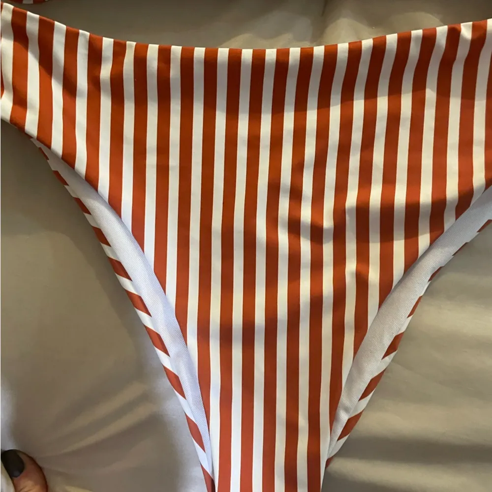 Women’s orange and white vertical striped cut out monokini/one piece swimsuit - Image 5
