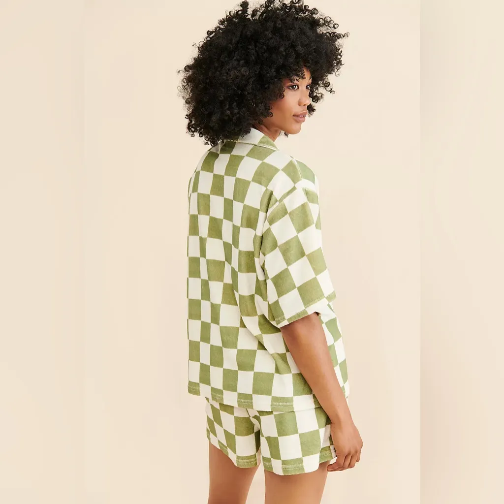 ONA Checker Terry Oversized Button Down Greyed Olive Small - Image 2