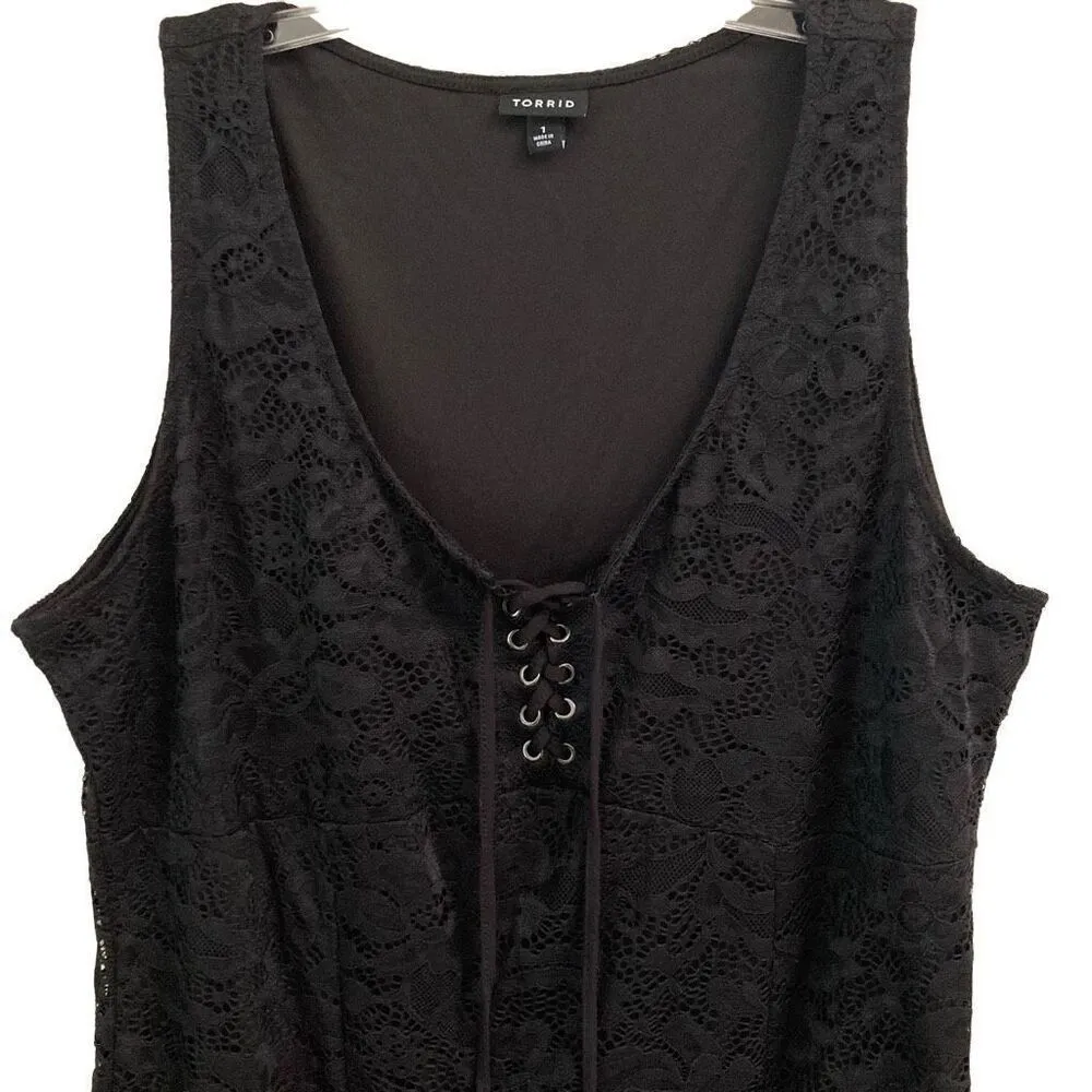 Torrid Black Lace Corset Seamed Lace Up Stretchy Tank Bodysuit 1X - Image 7