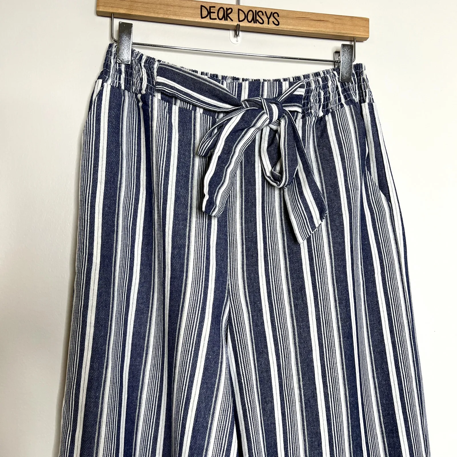 Blue Striped Wide Leg Tie Pants - Image 2