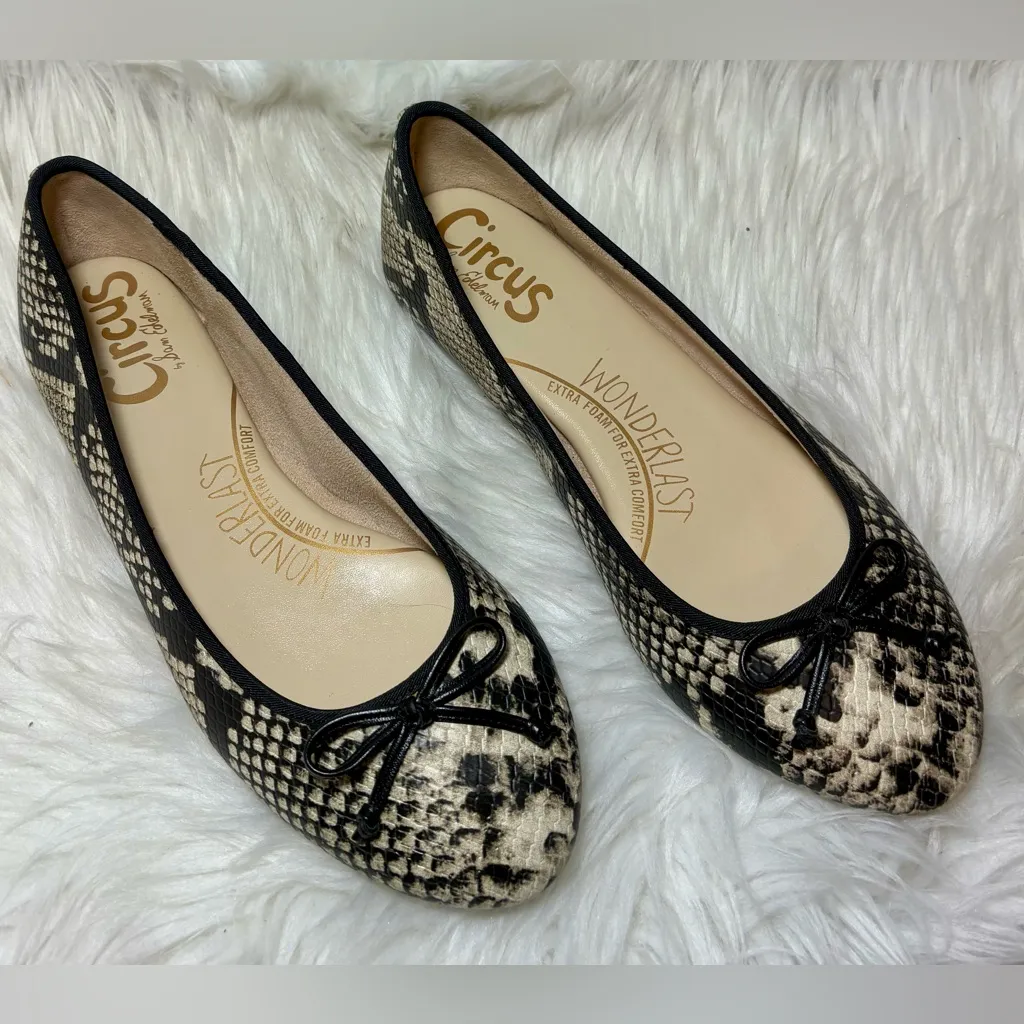 CIRCUS by SAM EDELMAN Charlotte Ivory Snakeskin Print Ballet Flats - Image 3