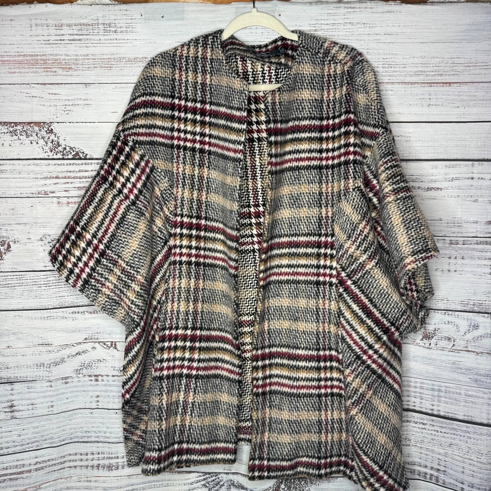 Eva Franco Plaid Wool Blend Kimono Coat Wrap Jacket XS/S Oversized - Image 6