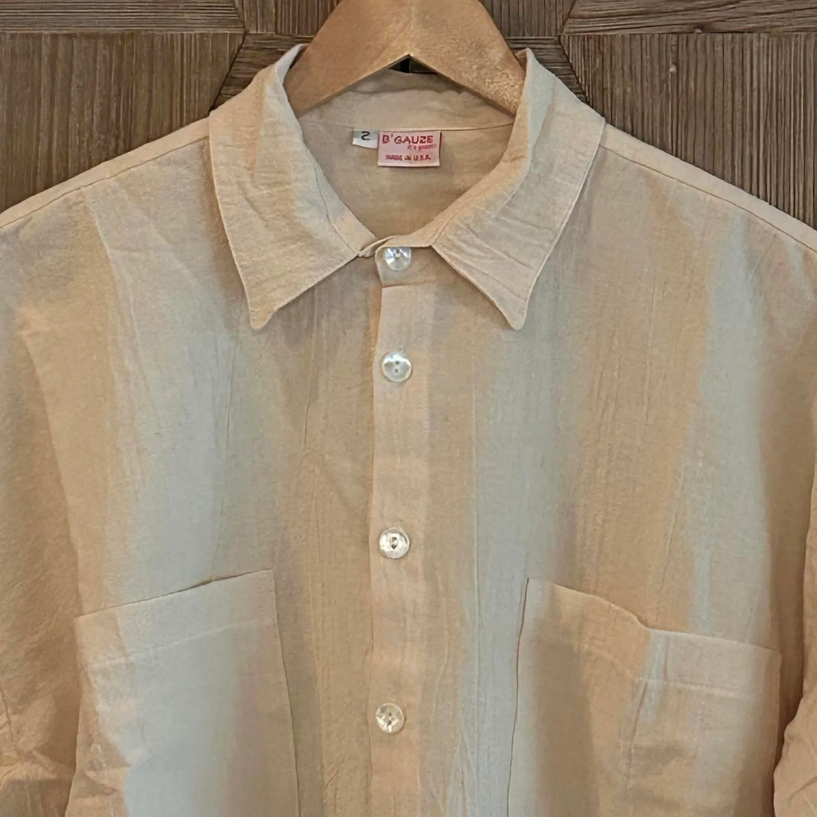 NWT B’Gauze Women's Button Up Shirt Size L/XL Beige Short Sleeve Oversized Size L - Image 2