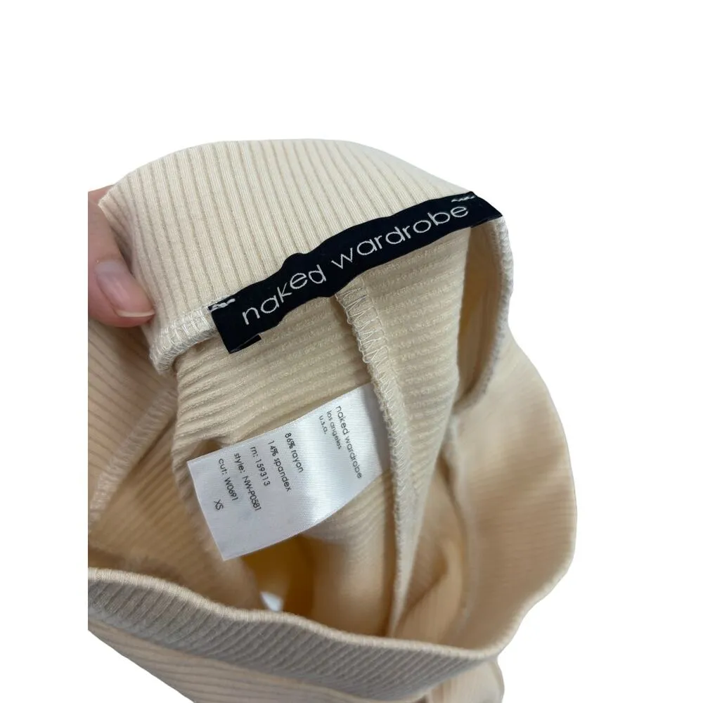 Naked Wardrobe Shorts Womens XS Snatched So Good Biker Ivory Rib High Waist - Image 3