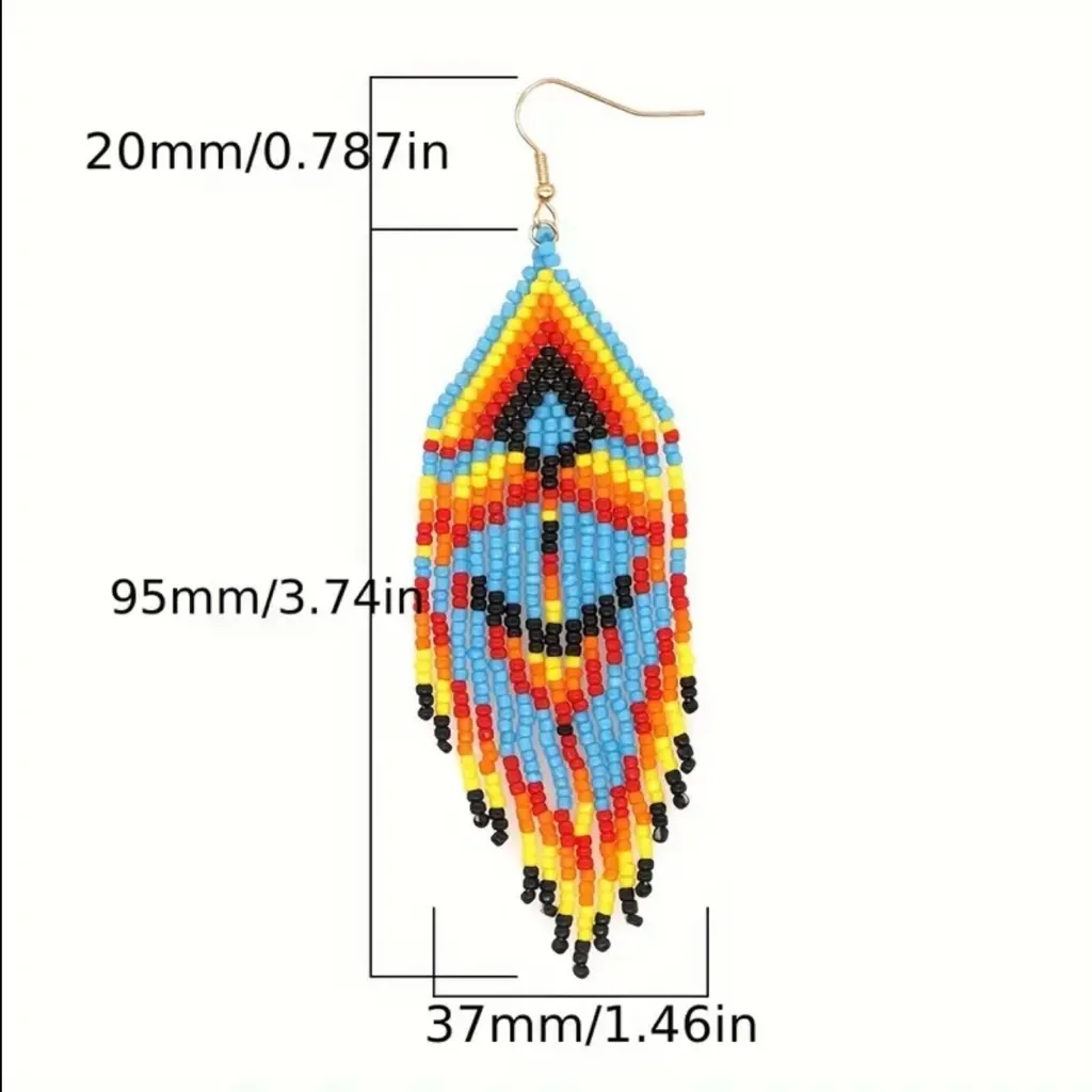 1 Pair Multicolor Bohemian Beaded Tassel Earrings Ethnic Tribal‎ Style Blue - Image 9