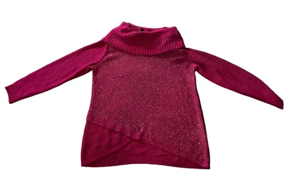 NEW Signature Studio Plus Size Berry Sequin Glam Holiday High Low Knit Sweater - Image 1