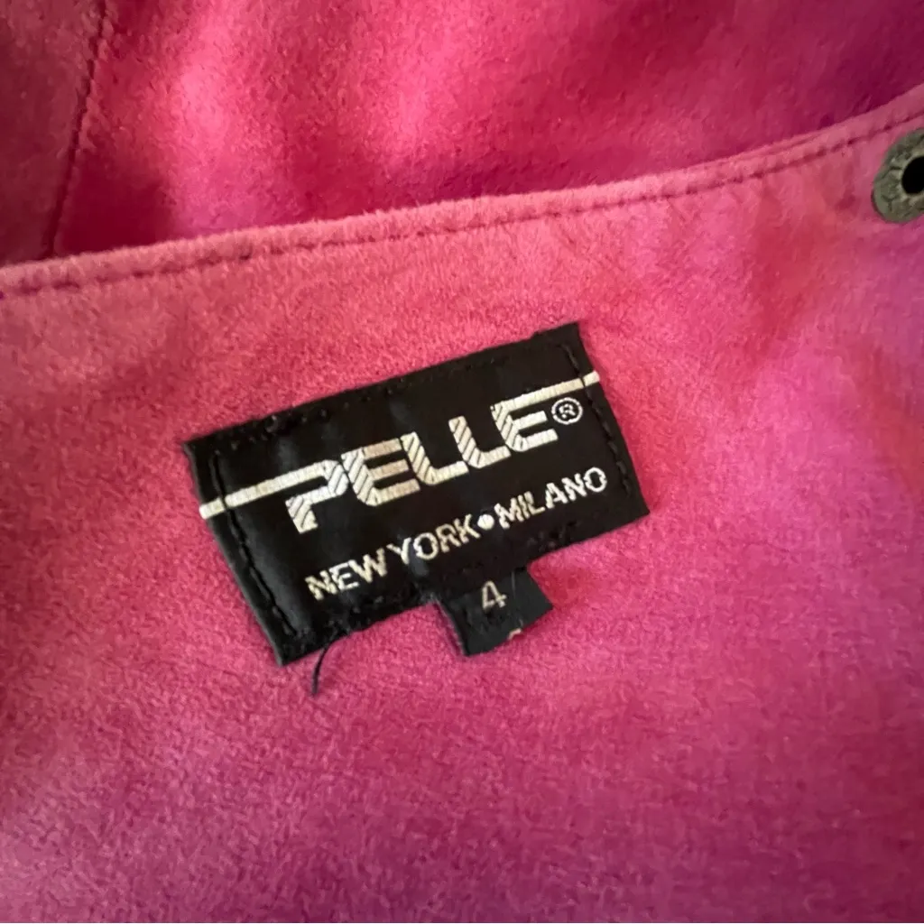 Vintage 1980s Pelle Pink Suede Leather Pencil Skirt 25" Waist Lined Size 4 - Image 5