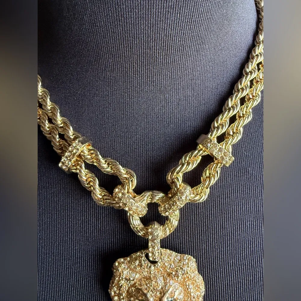 OPC CN double strand gold tone lion head pendant chain necklace, 22” - Image 8