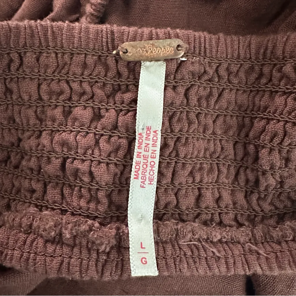 Free People Cross Of Sunlight Brown Linen Cut Out Dress Size L - Image 5