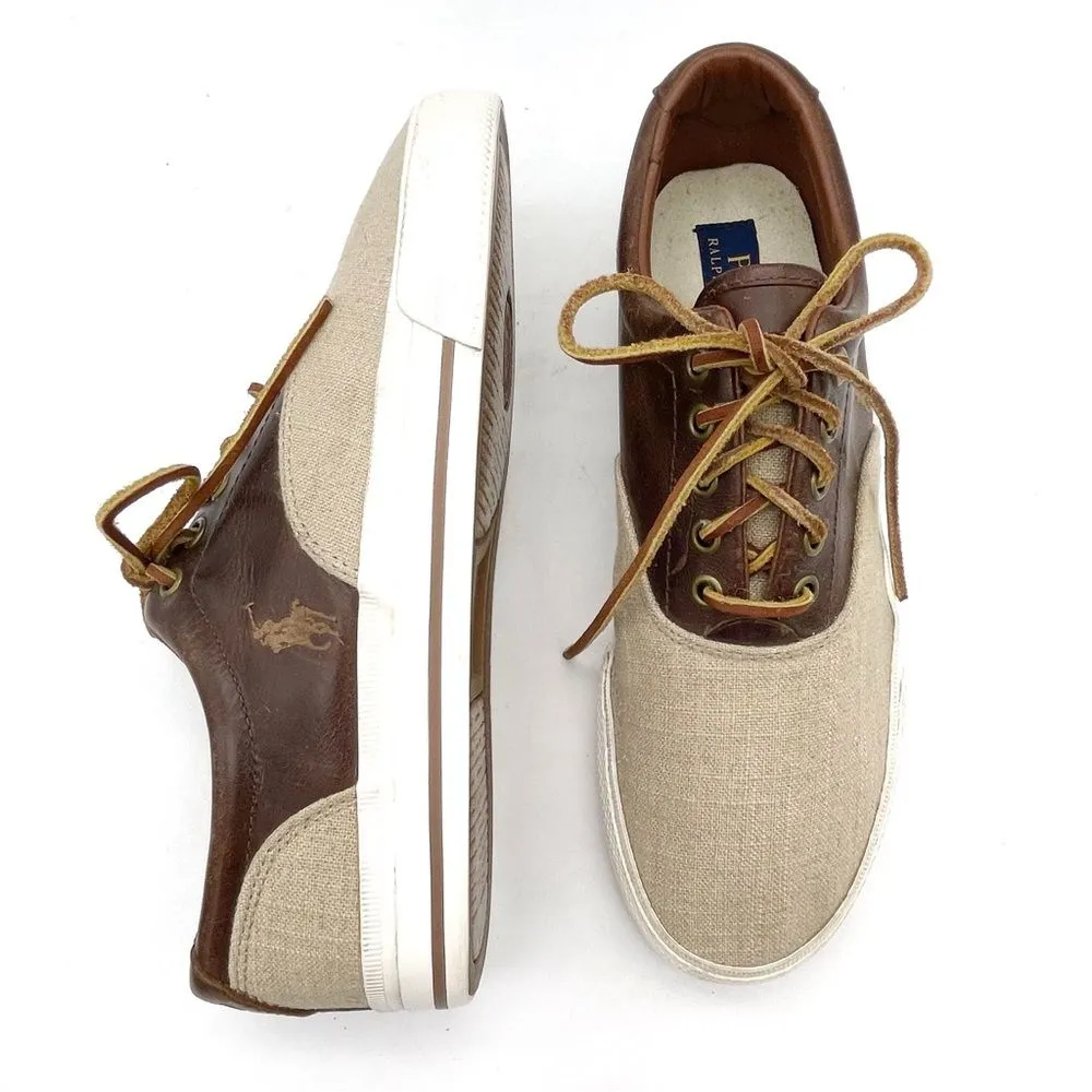 Polo Ralph Lauren Vaughn Saddle Shoes Mens Size 9 Linen Leather Low Top Sneakers - Image 2