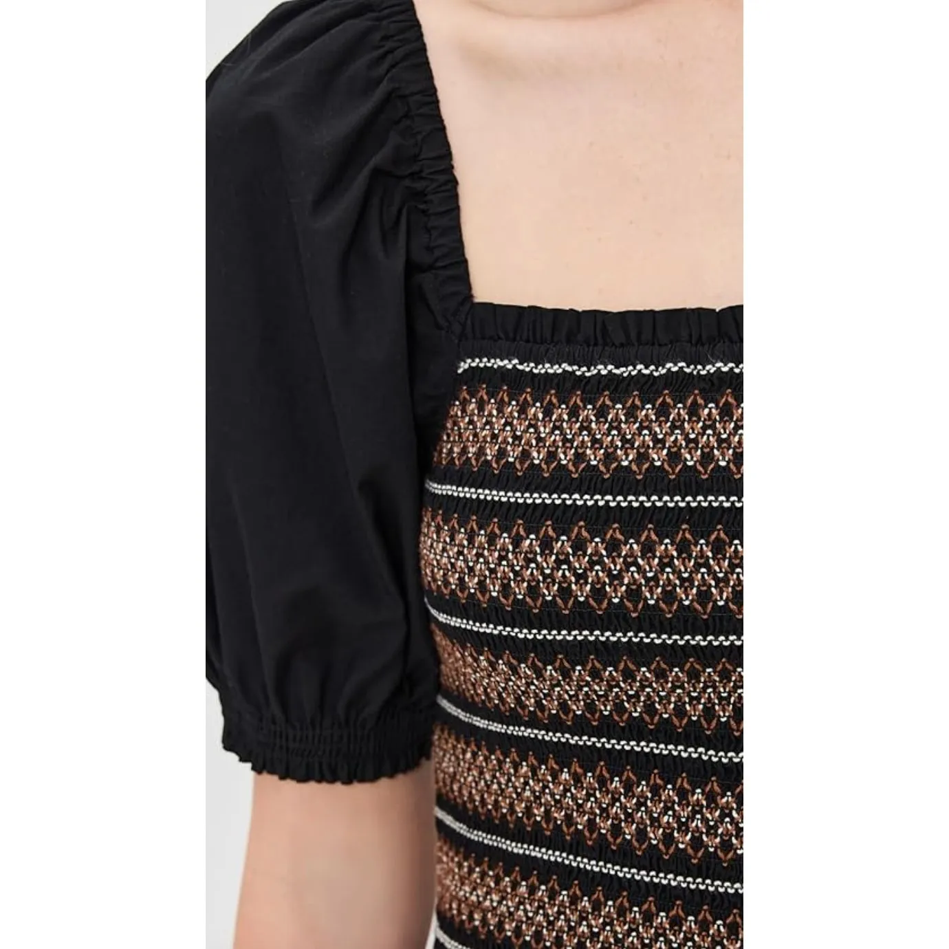 Madewell Poplin Puff Sleeve Mini Dress Jet Black Cotton Smocked Small NWT - Image 6