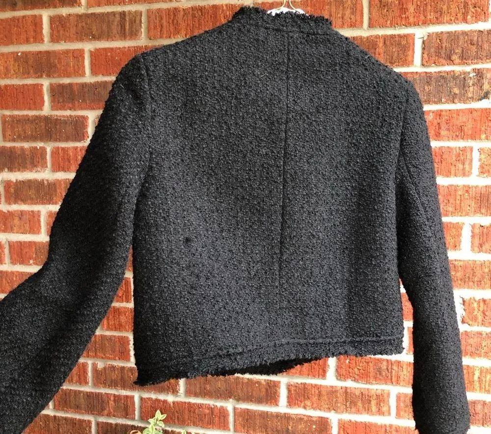 Black Tweed Cropped Jacket Blazer S - Image 3