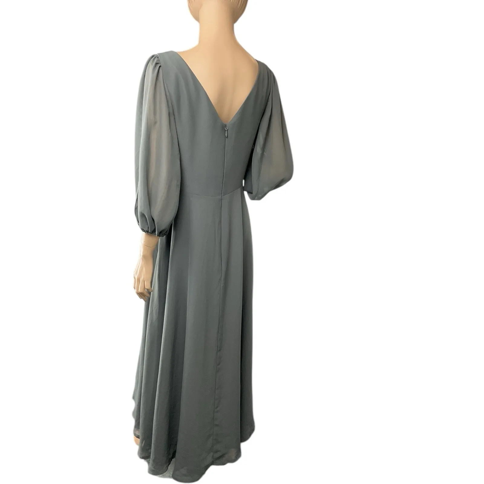jj‎ House Grey A-Line V-Neck Ruched  Mother Of The Bride Dress Size Large - Image 4