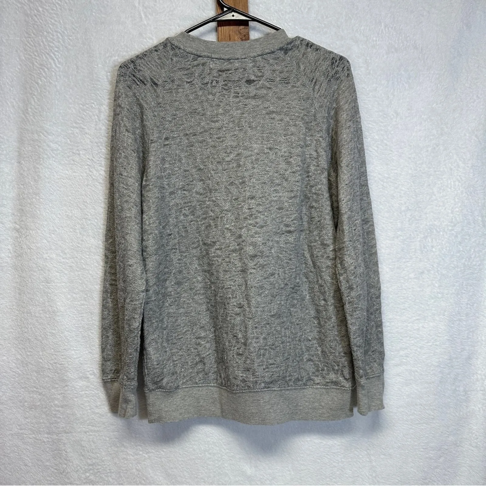 IRO Gray Knit Crochet Long Sleeve Pullover Lightweight Sweater Size‎ M - Image 4
