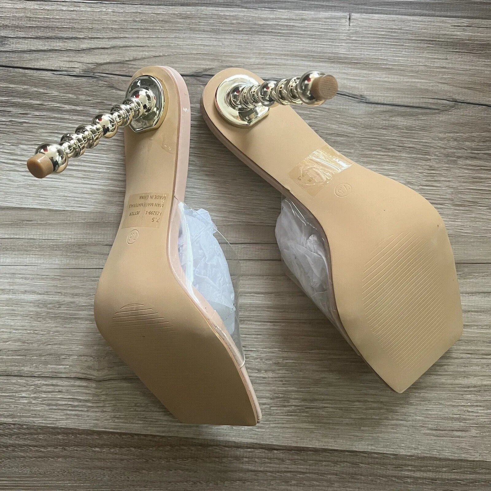 Lemonade Women's Size 7.5 Jetter Clear Cream Gold Ball Heels - Image 7