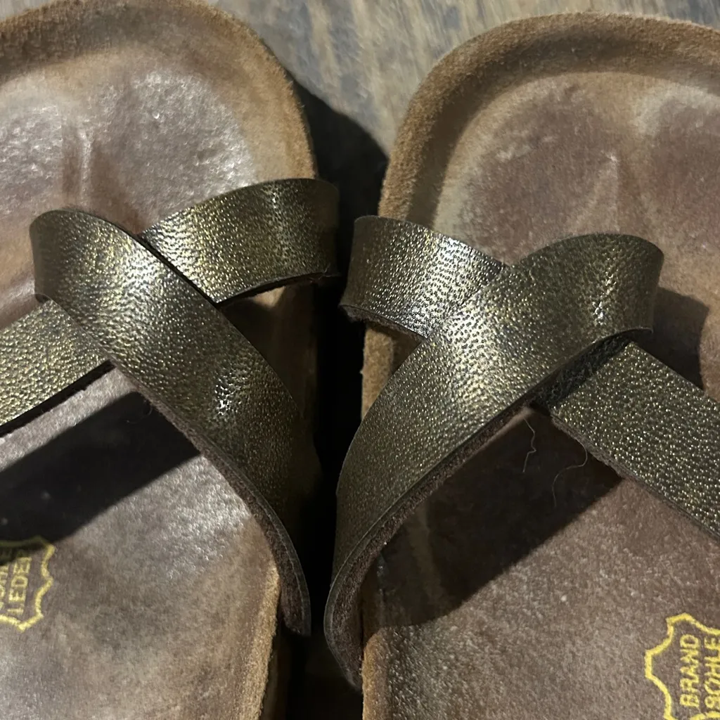 Birkenstock 37 Mayari Bronze Sandals Sparkle Slide Buckle Women’s (7) Leather - Image 8