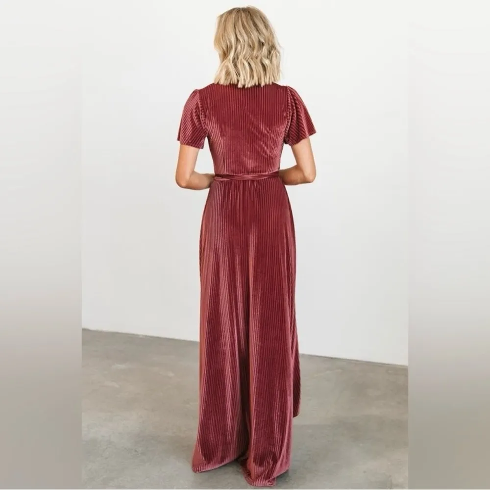 Baltic Born Andi Ribbed Velvet Wrap Maxi Dress in Dark Rose Size XL - Image 4
