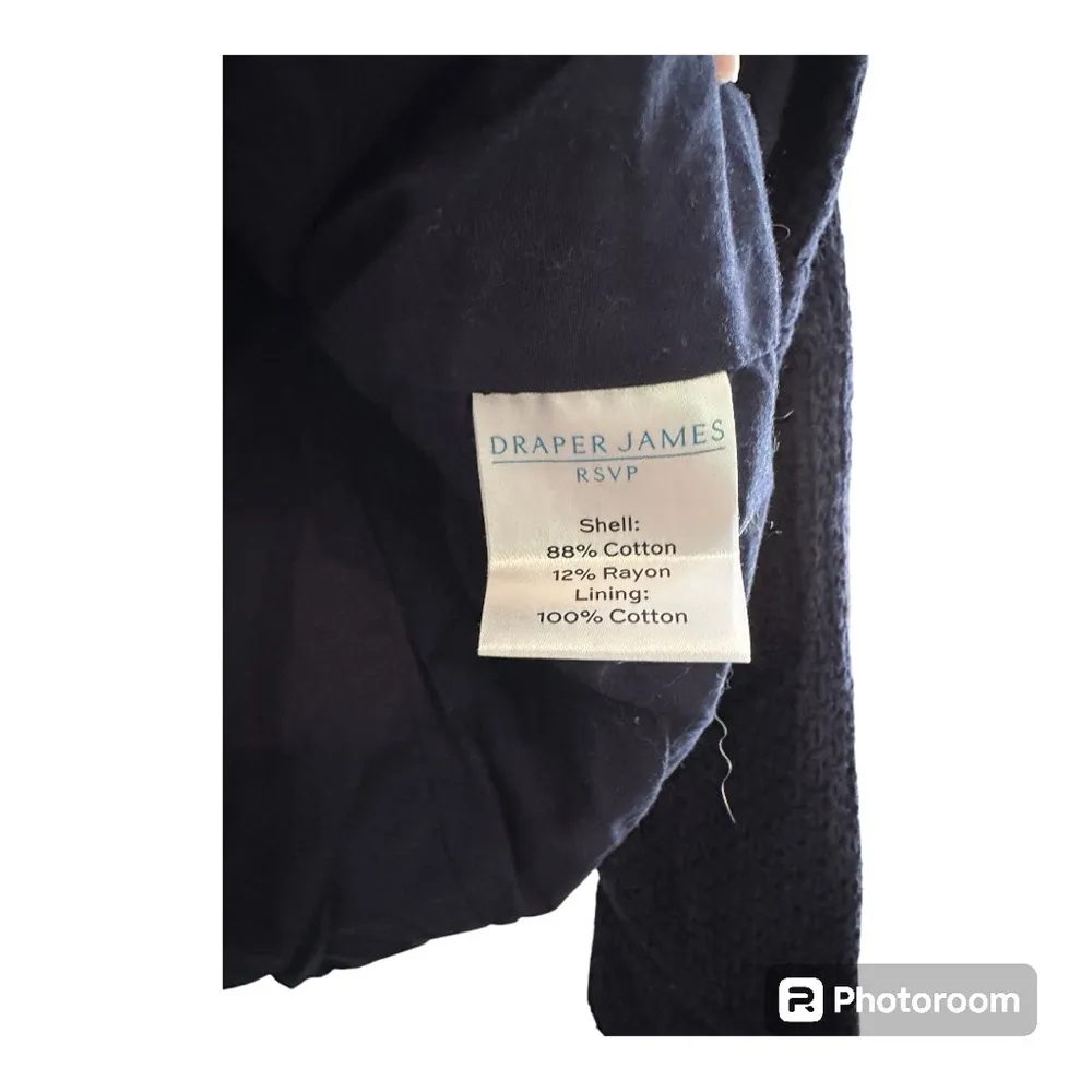 Draper James RSVP Navy Blue Textured Cotton Rayon Blazer // Size Medium - Image 5