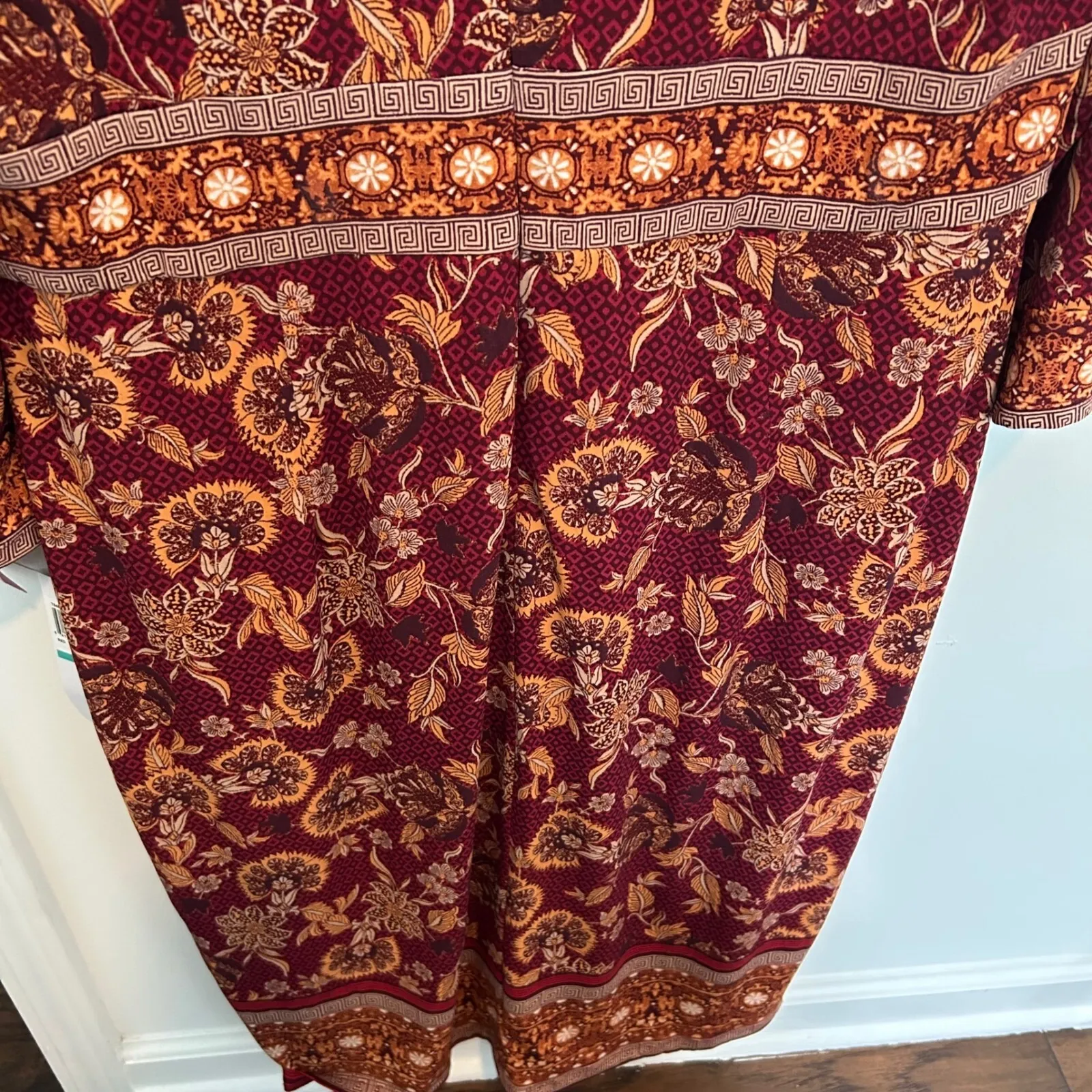 London Style Collection Floral Print Dress V-Neck Long Sleeve Casual Red Size 16 - Image 9