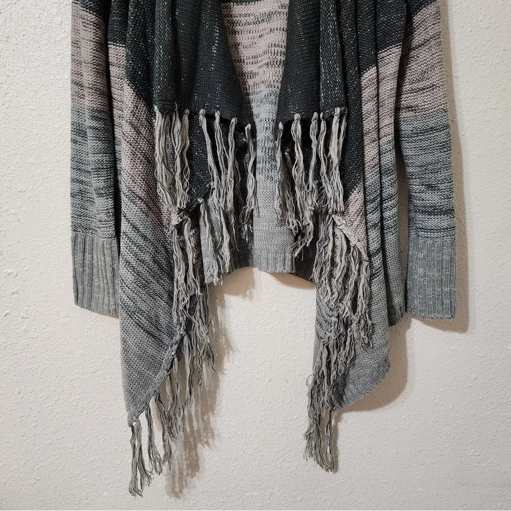 Knox Rose Knit Open Front Cardigan Fringe Ombre Colorblock Sweater‎ Size XS Boho - Image 6