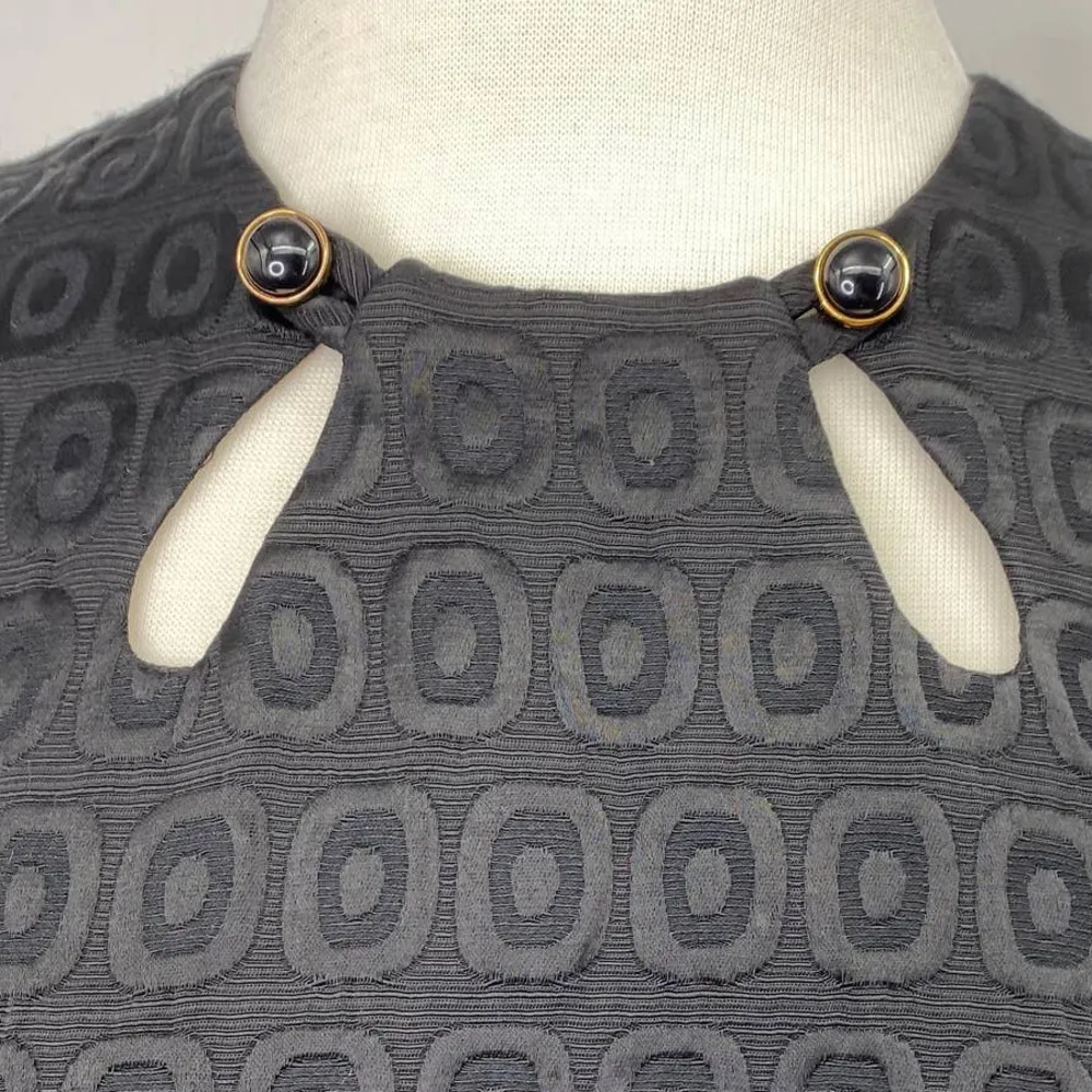 Milly Shift Dress Black Jacquard Textured Geometric Pattern Mod Cutout Womens 10 - Image 4