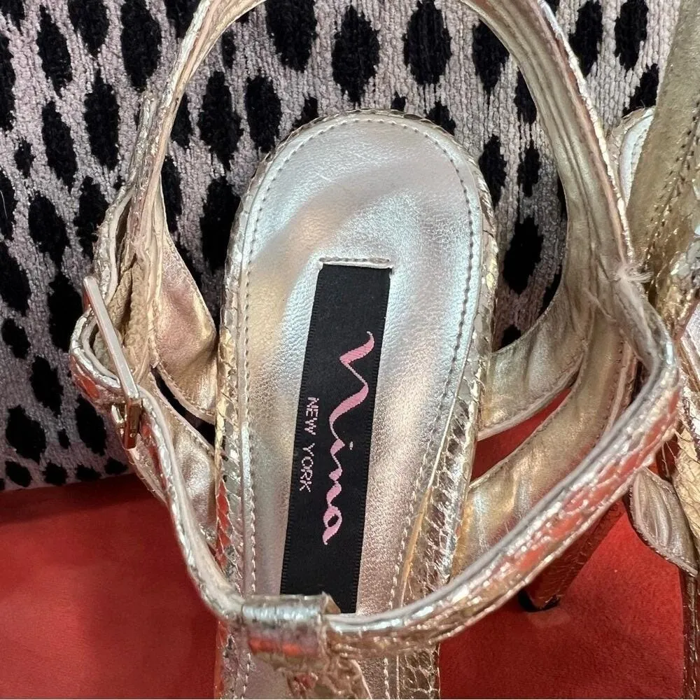 Vintage Nina Gold Snakeskin Metallic Platform Stiletto Heels Glam Party sz 6 - Image 8
