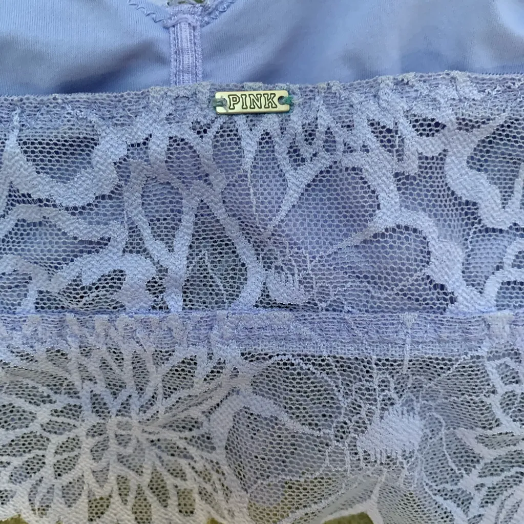 Pink Victoria Secret fairycore V neck lavender lace bralette adjustable straps M - Image 6