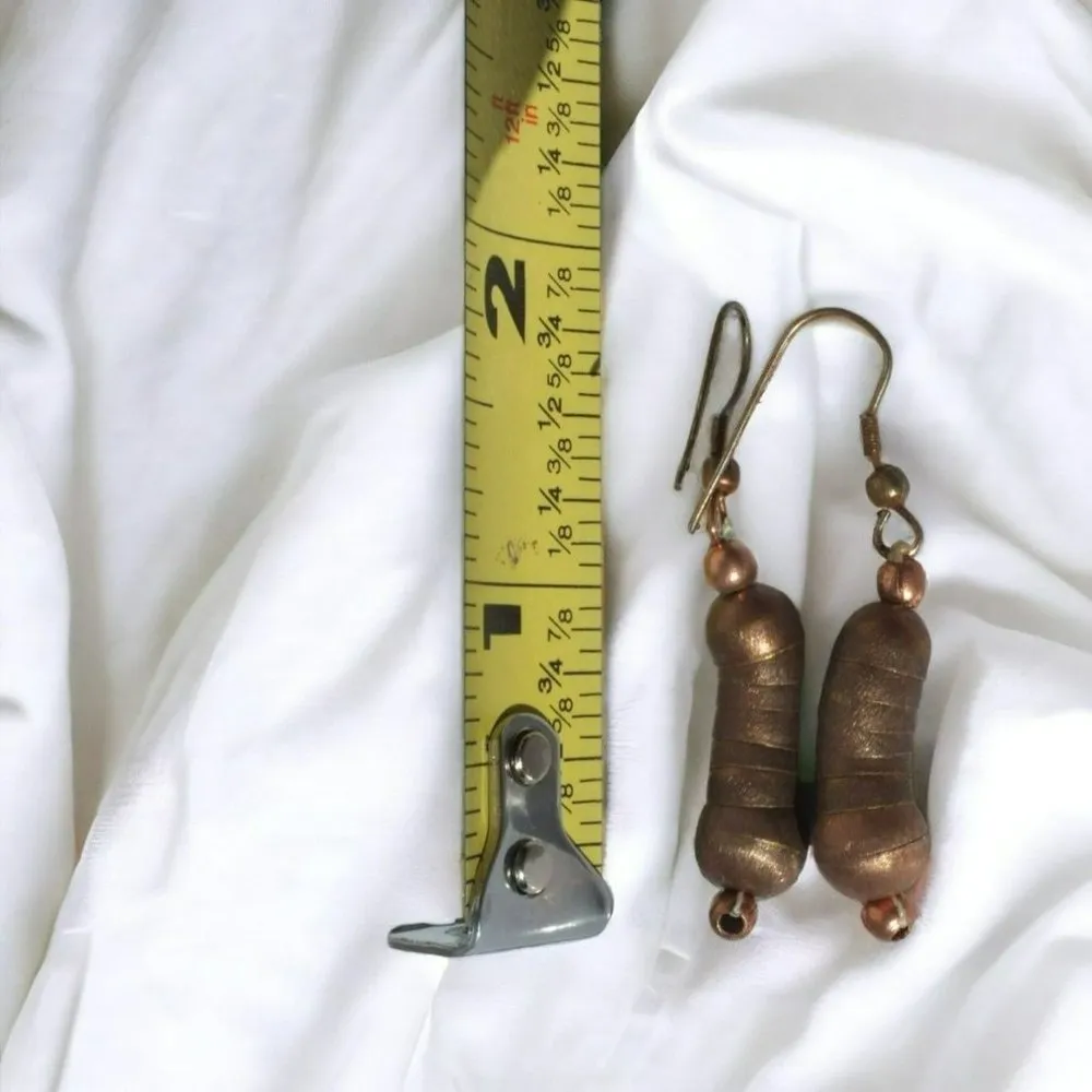 Copper Vintage Earrings, Cylinder Design, Boho Southwestern Jewelry Orange - Image 4