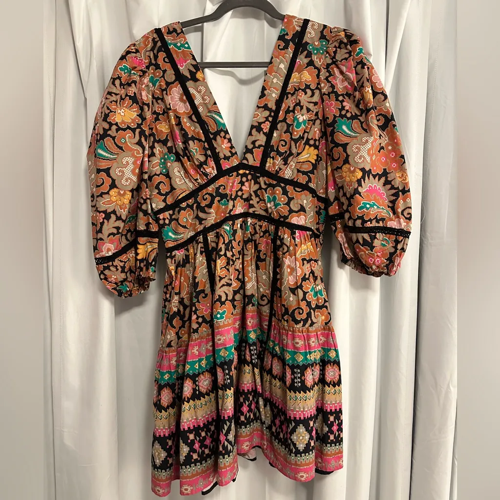 Love the Label Elise Mini Dress In Casablanca Black Print Orange Size L - Image 6