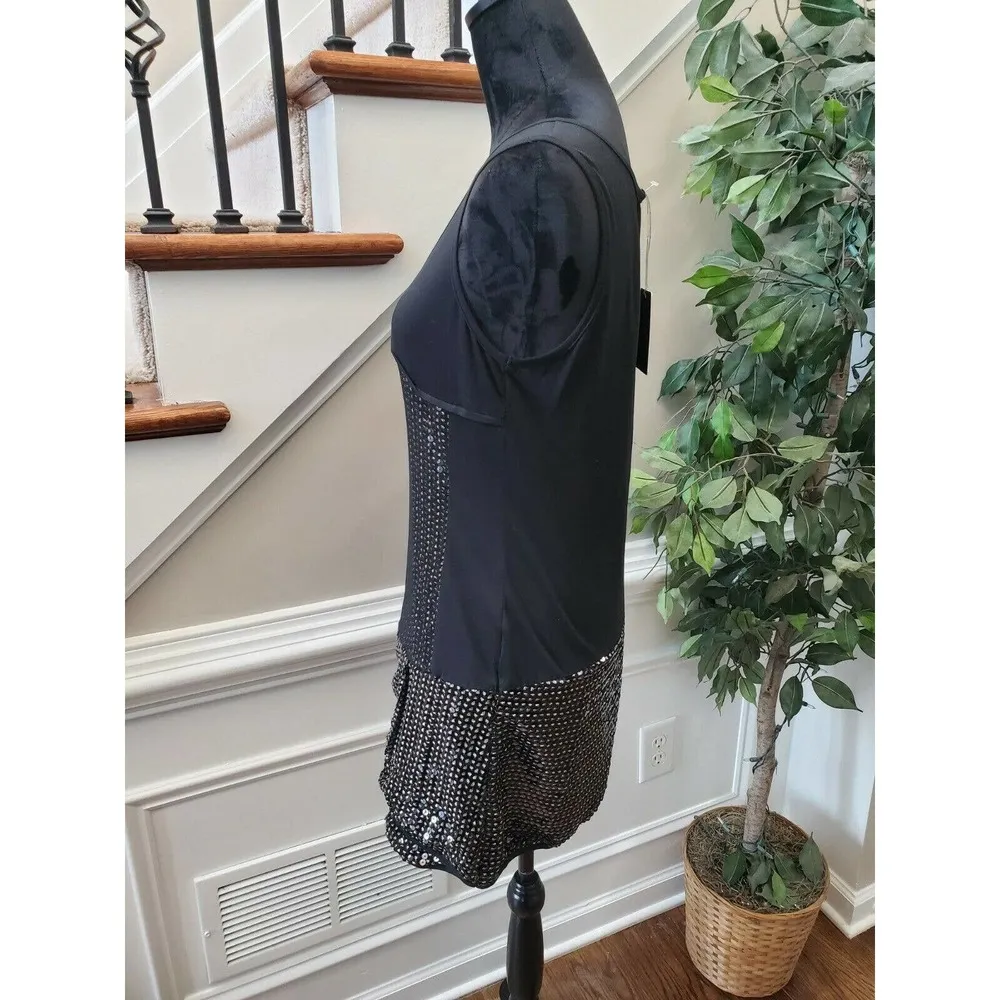 TOV Women's Solid Black Rayon Scoop Neck Sleeveless Knee Length Dress Size 40 - Image 6