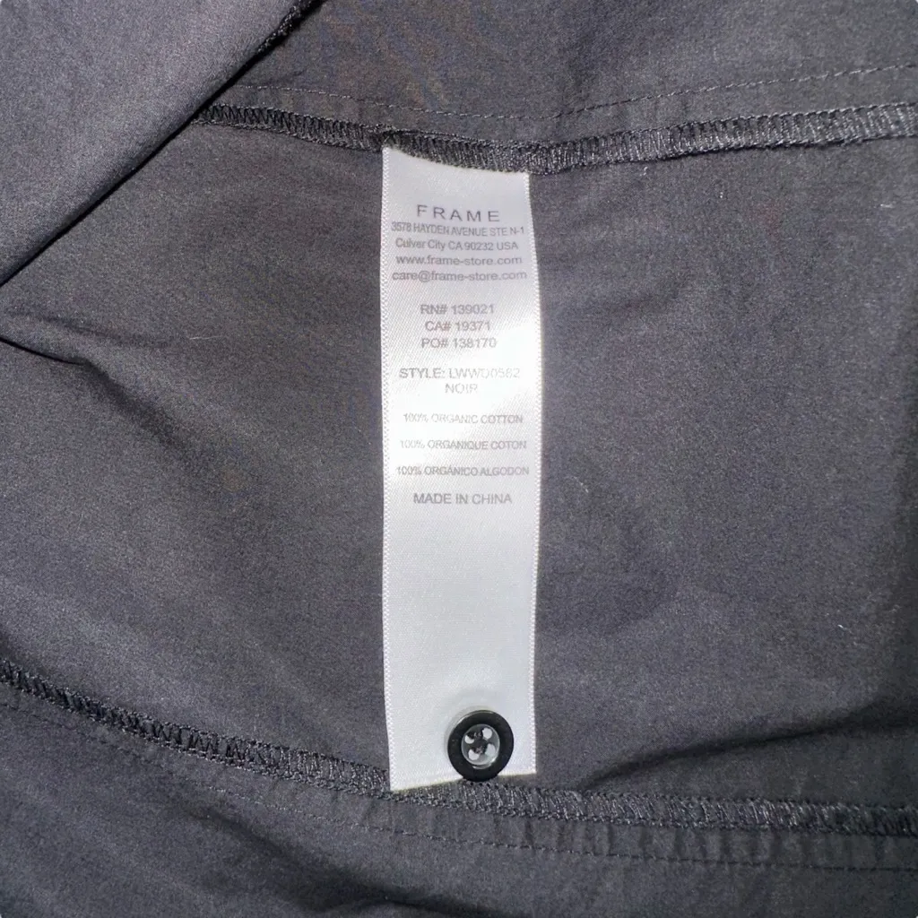 Frame Organic Cotton Smocked Back Black Short Sleeve Mini Shirt Dress MEDIUM - Image 6