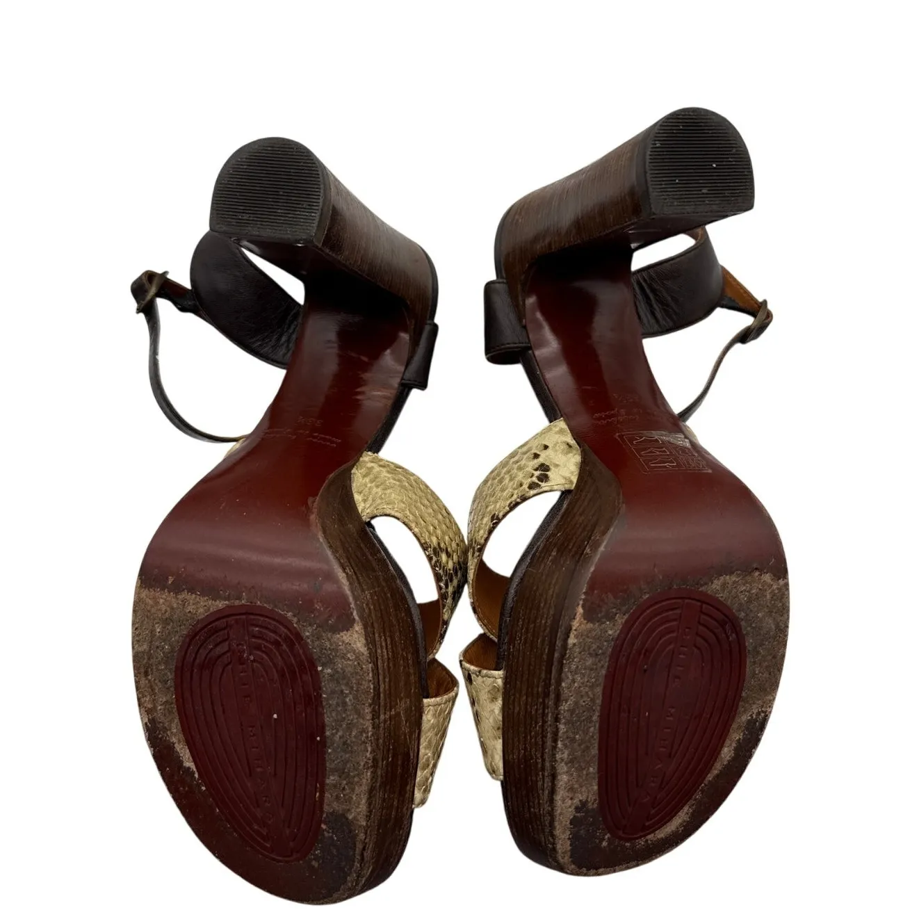 Chie Mihara Cafra High Heel Platform Sandal in Snake Print Size 38.5/ 8.5 Brown - Image 8