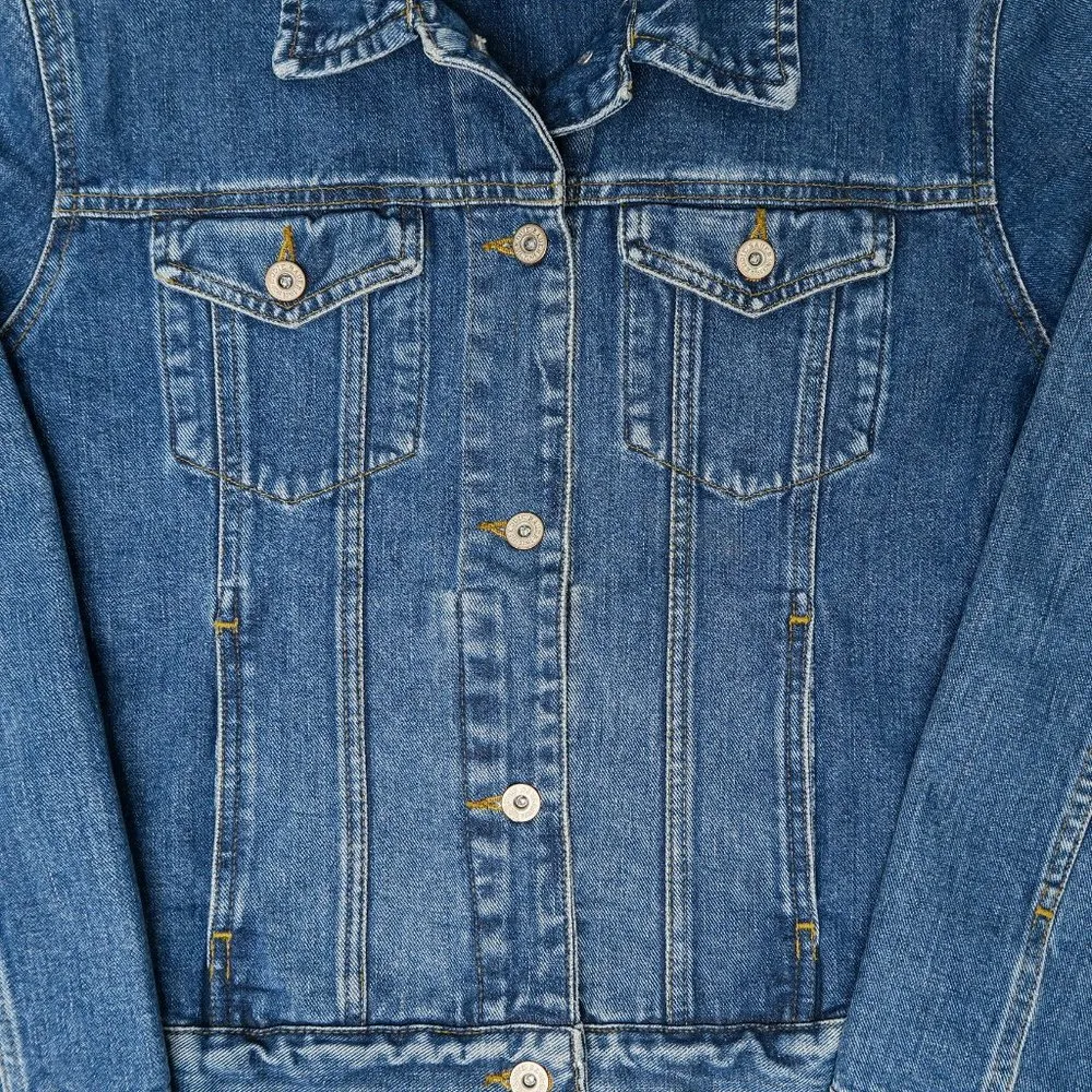 Vintage 90s Eddie Bauer Denim Jacket - Dark Blue Jean Trucker Jacket - Image 2