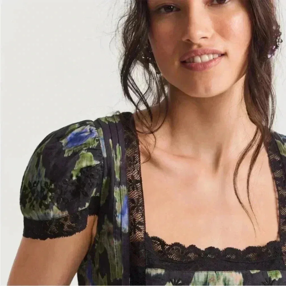 NWT LoveShackFancy Nutmeg Floral Lace Trim Mini Dress Deep Blue Trace 6 - Image 4