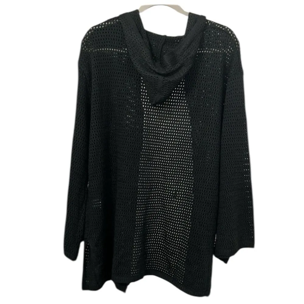 Elan Black Crotchet Hoodie Open Front Cardigan(Size Large) - Image 4