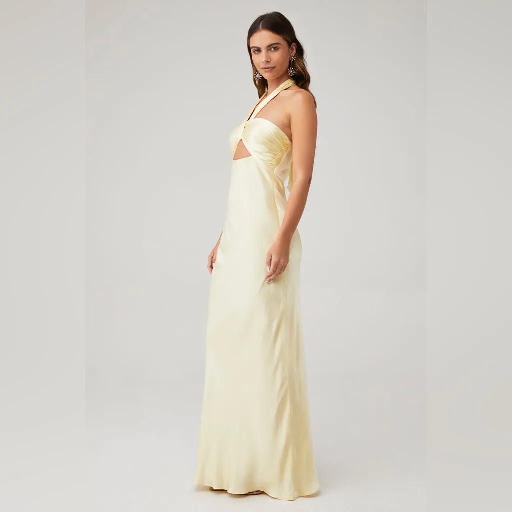 SHONA JOY LA LUNE RUCHED HALTER MAXI DRESS‎ in Lemon 10 - Image 2